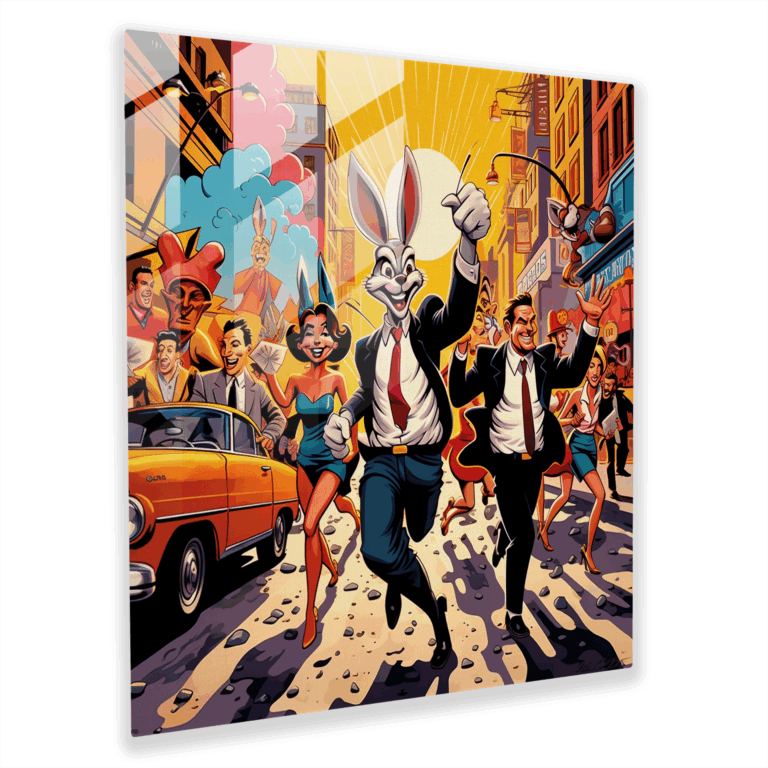 Vibrant Glass Wall Art featuring Pop Art Illustration of Lively Looney Tunes Characters