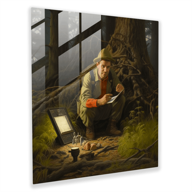 Realistic Oil Painting Glass Print of Elmer Fudd in a Natural Landscape - Home Wall Decor