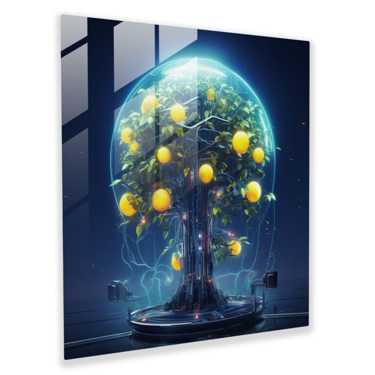 Futuristic Lemon Tree Glass Print - Lemon Tree, Glass Art, Home Decoration, Lemon Tree