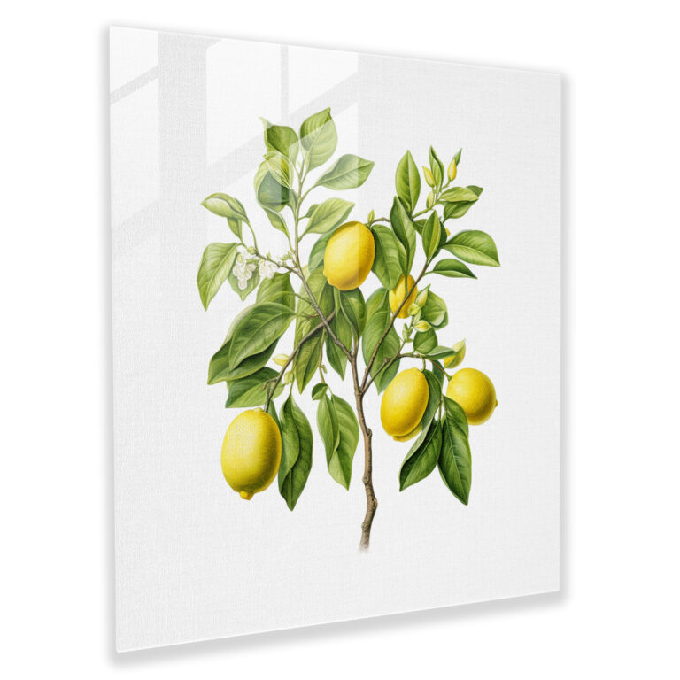 Realistic Lemon Tree Glass Print - Lemon Tree, Home Decoration, Wall Decoration, Lemon Tree