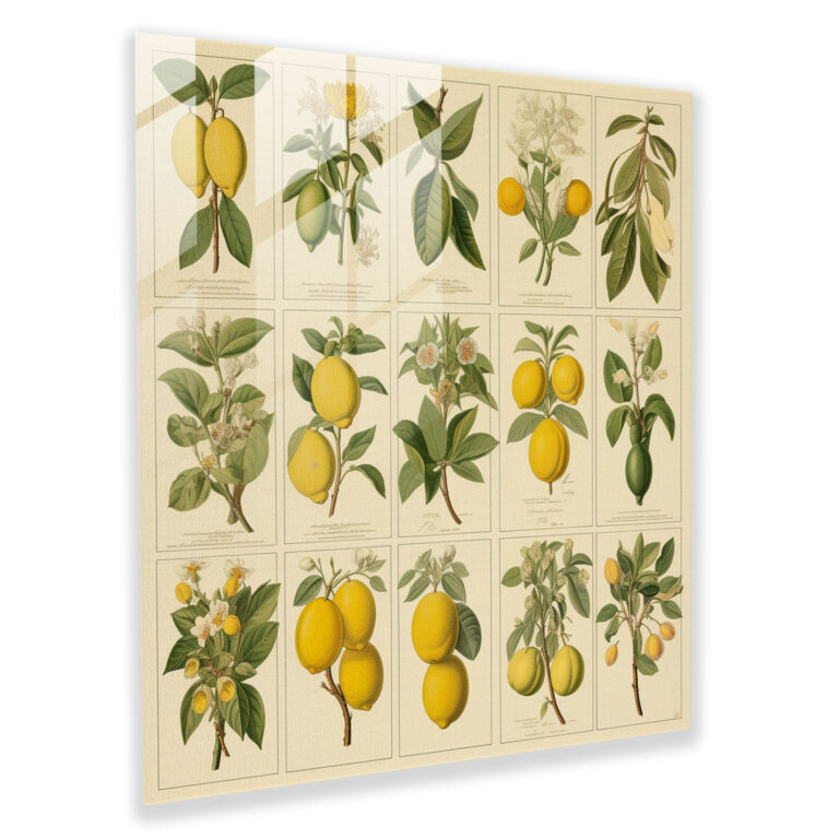 Vintage Lemon Tree Glass Print - Lemon Tree, Glass Wall Art, Glass Art, Vintage Prints