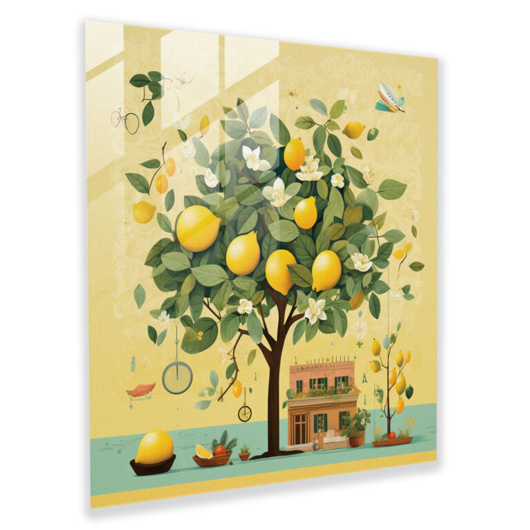 Whimsical Lemon Tree Glass Print - Lemon Tree, Charm, Glass Art, Glass Print