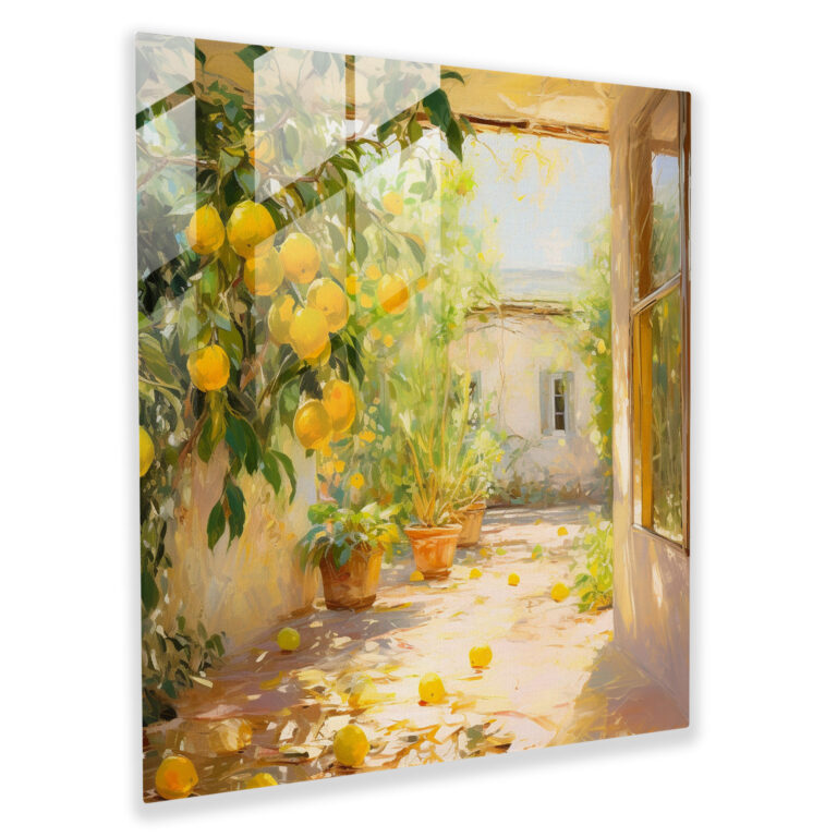 Impressionist Lemon Tree Glass Print - Lemon Tree, Home Decoration, Lemon Tree, Glass Wall Art