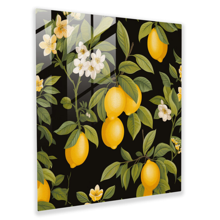 Retro Lemon Tree Glass Print - Lemon Tree, Lemon Tree, Home Decoration, Glass Print