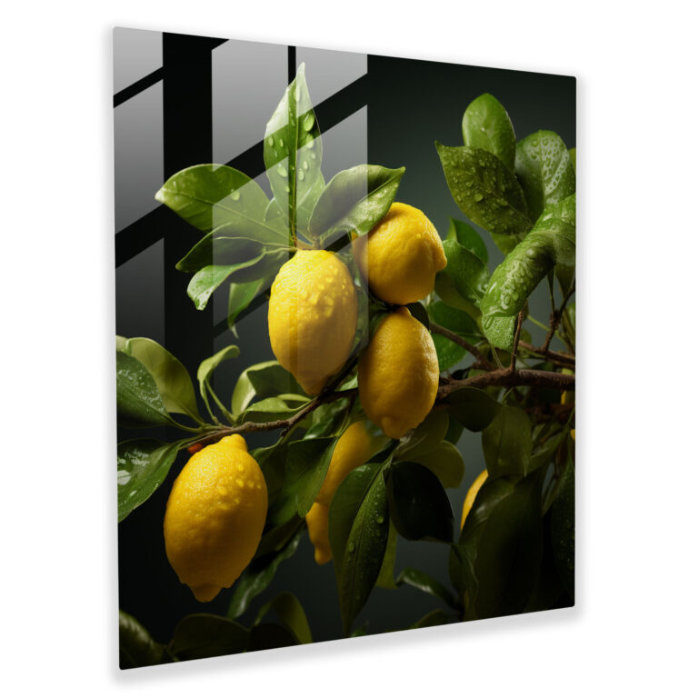 Realistic Lemon Tree Glass Print - Lemon Tree, Wall Decoration, Lemon Tree, Modern Art