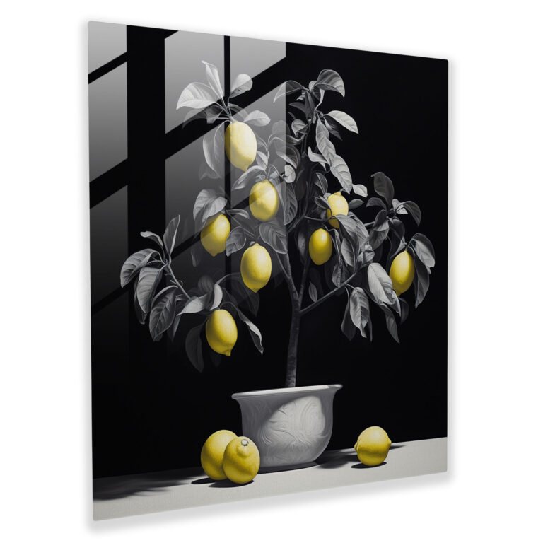 Monochromatic Lemon Tree Glass Print - Lemon Tree, Glass Print, Lemon Tree, Home Decoration