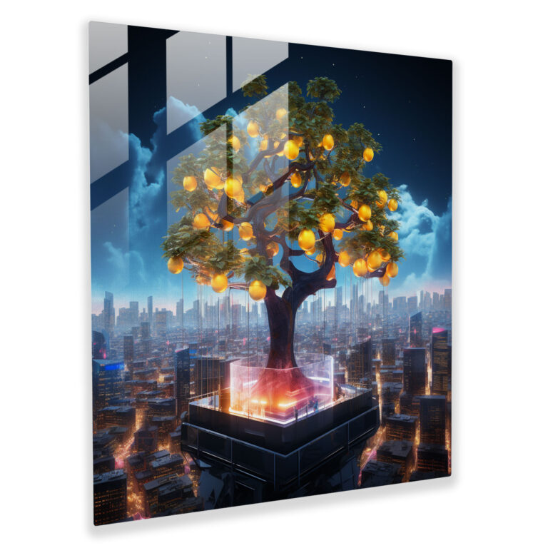 Futuristic Lemon Tree Glass Print - Lemon Tree, Glass Print, Home Decoration, Modern Art