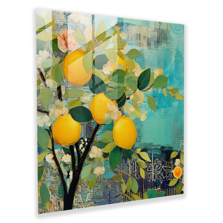 Vibrant Lemon Tree Glass Print - Lemon Tree, Modern Art, Glass Art, Vibrant Colors