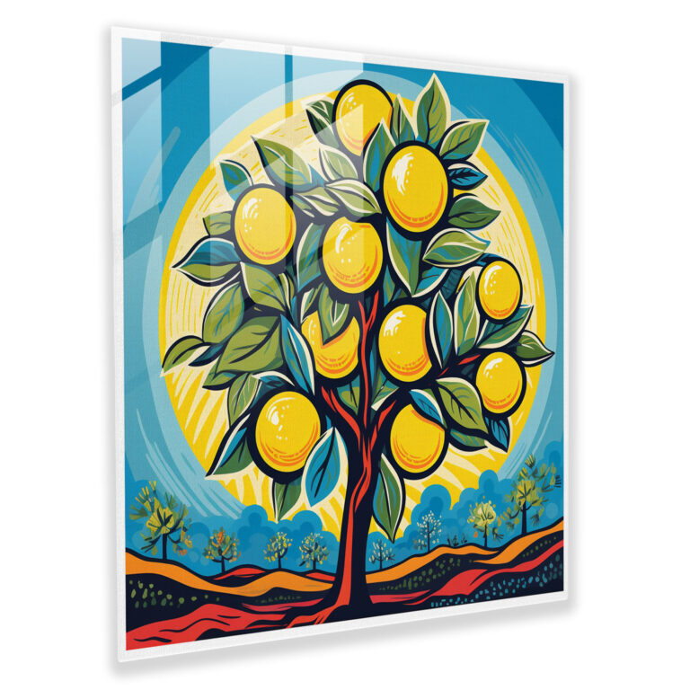 Bold Lemon Tree Glass Print - Lemon Tree, Glass Art, Pop Art, Glass Wall Art