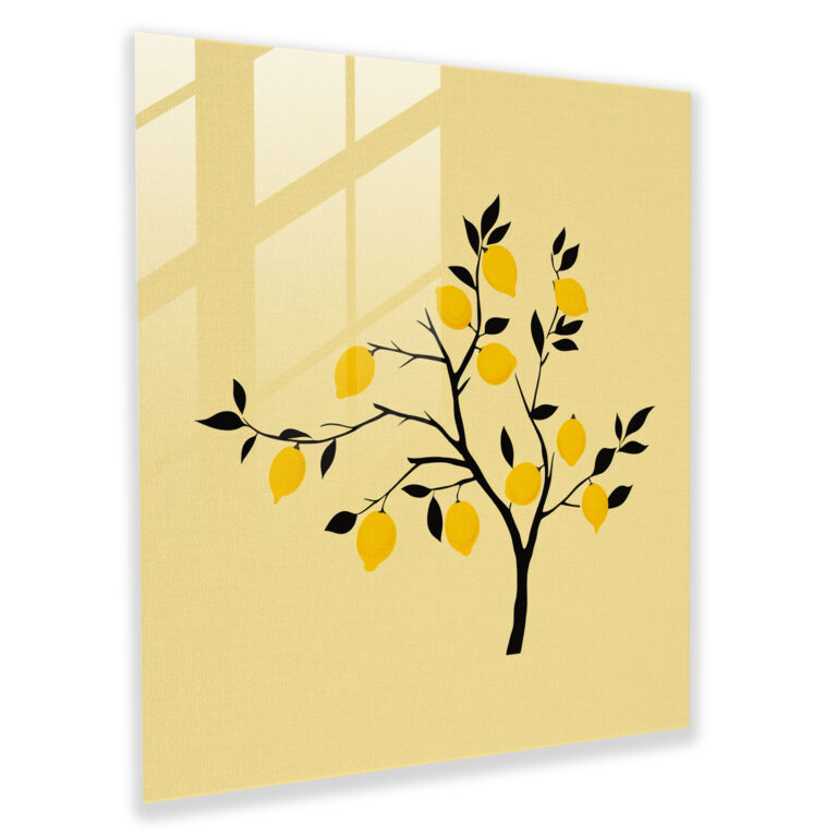 Elegant Lemon Tree Glass Print - Lemon Tree, Lemon Tree, Minimalist Design, Elegant Silhouette