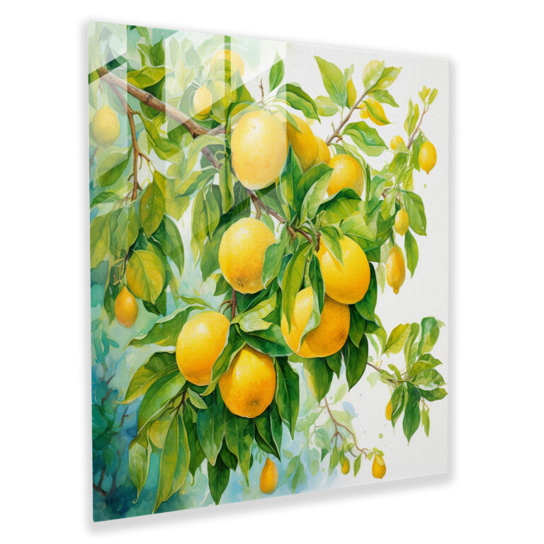 Lemon Tree Watercolor Glass Print - Lemon Tree, Modern Art, Glass Wall Art, Lemon Tree