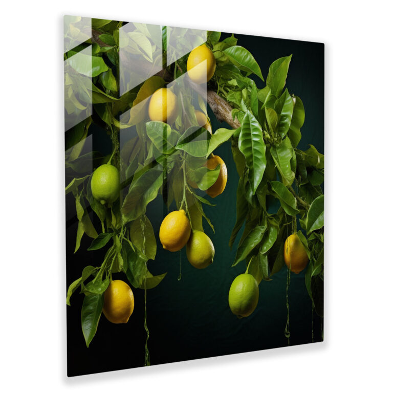 Lemon Tree Contrast Glass Print - Lemon Tree, Home Decoration, Vibrant Colors, Glass Print