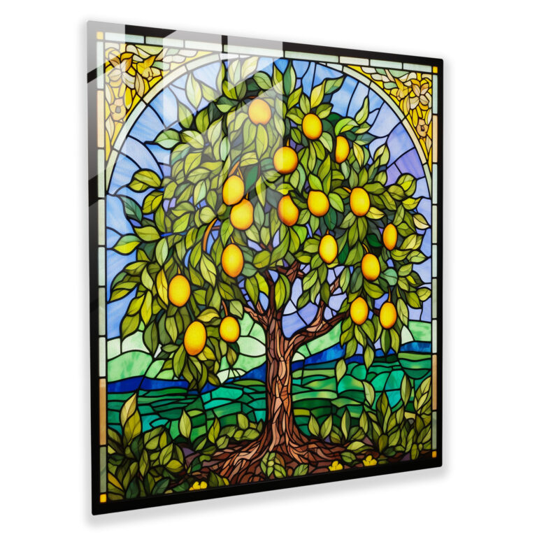 Whimsical Lemon Tree Stained Glass Panel - Lemon Tree, Stained Glass Panel, Lemon Tree, Whimsical Design