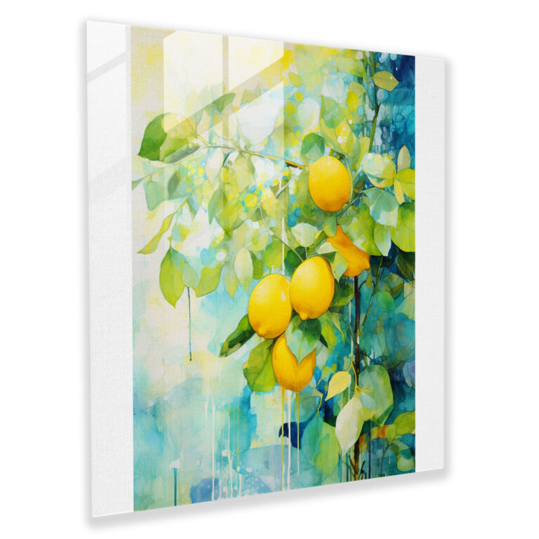 Lemon Tree Glass Print - Abstract Watercolor Painting - Lemon Tree, Home Decoration, Modern Art, Lemon Tree