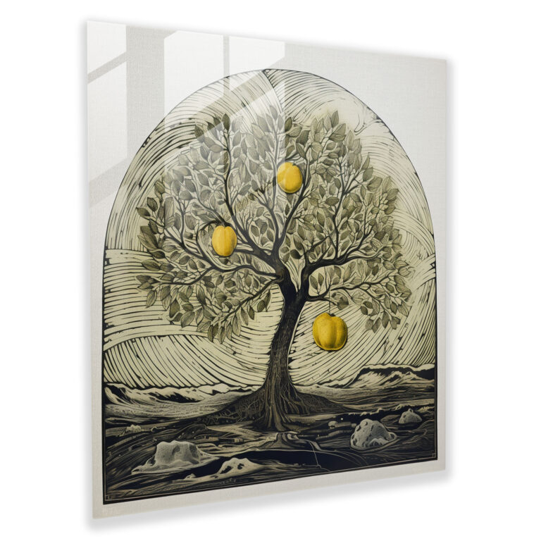 Lemon Tree Glass Print - Contemporary Etching - Lemon Tree, Lines, Glass Print, Wall Decoration