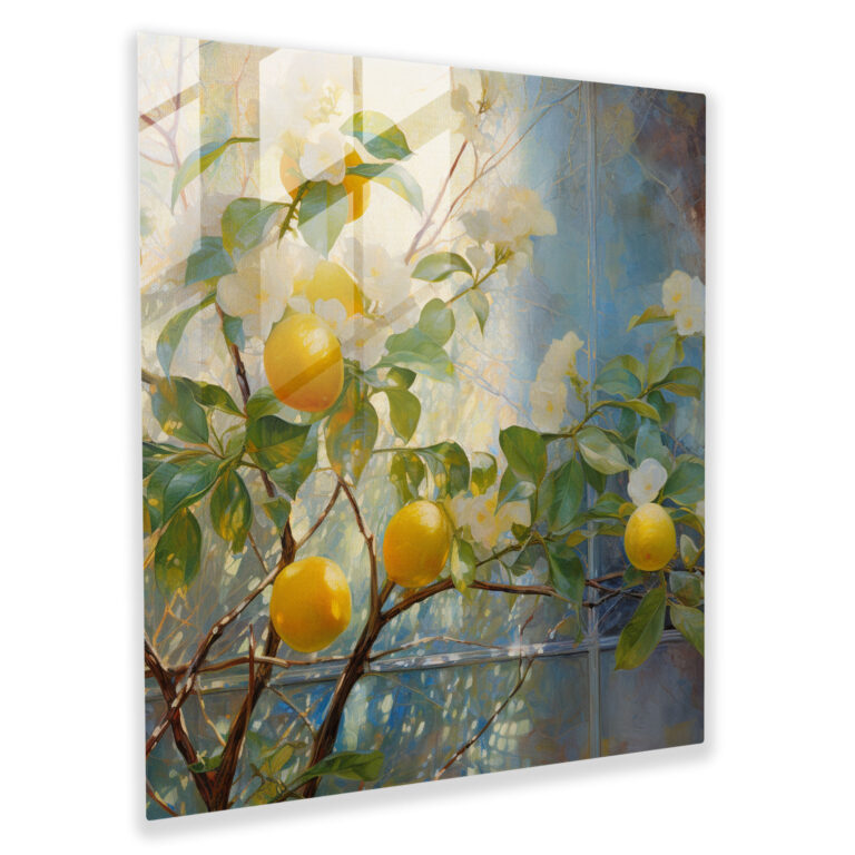 Lemon Tree Glass Print - Impressionist Glass Painting - Lemon Tree, Serene, Home Decoration, Glass Print