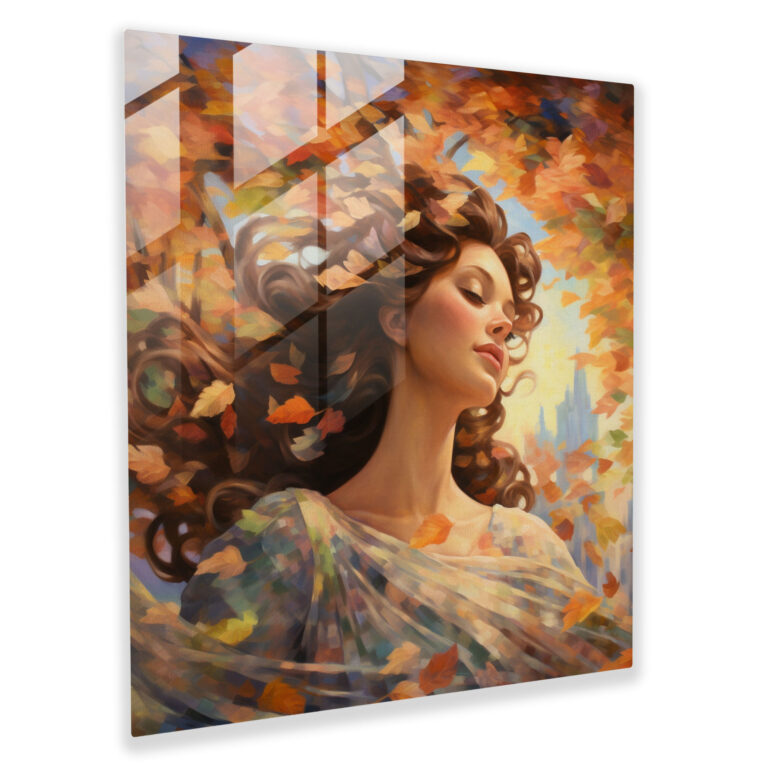 Romantic Leaves Glass Print - Leaves, Wall Decoration, Romantic, Home Decoration
