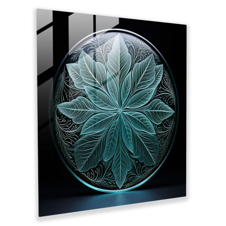 Symmetry Leaves Glass Art - Leaves, Leaves, Wall Decoration, Engraved Glass Artwork