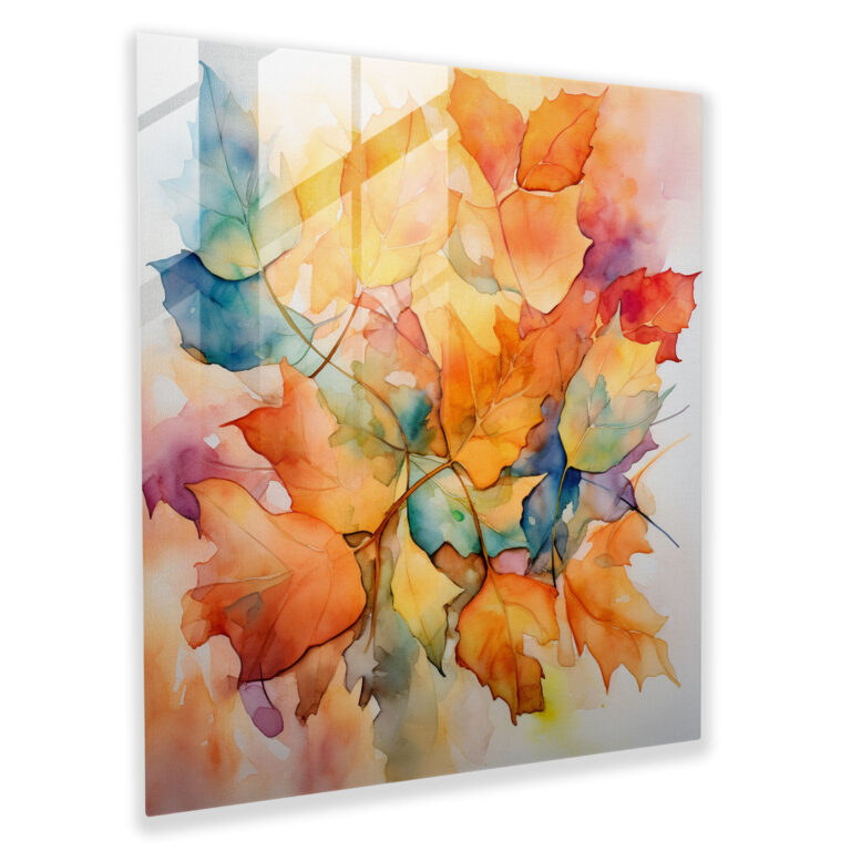 Autumn Leaves Glass Print - Leaves, Home Decoration, Glass Print, Watercolor Painting