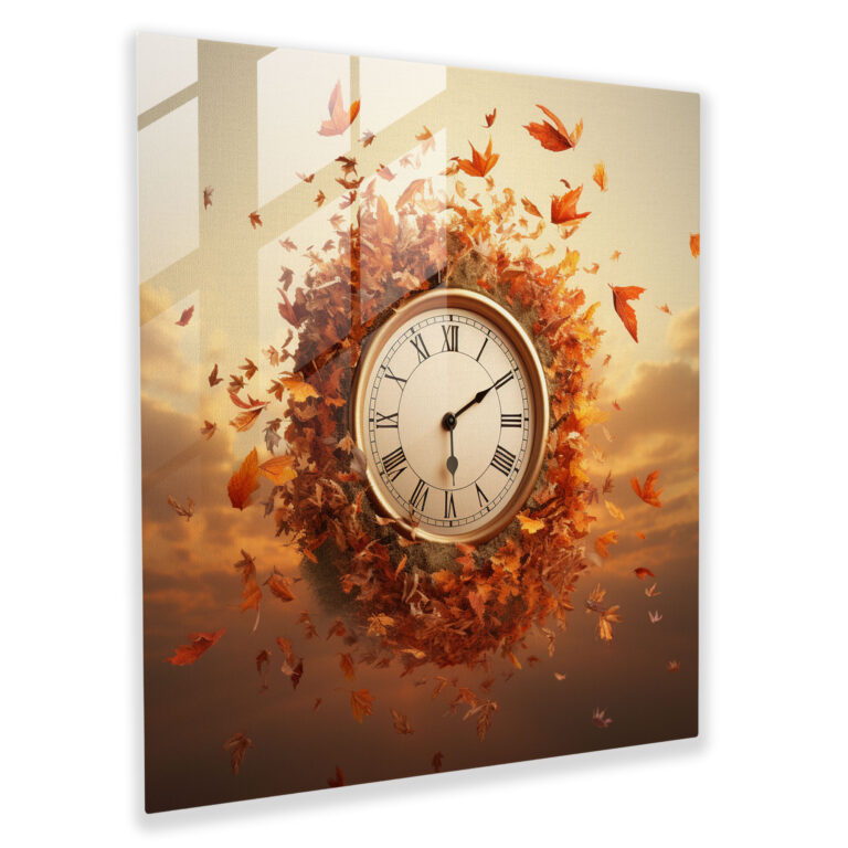 Leaves Of Time Glass Wall Art - Leaves, Clock, Glass Art, Leaves