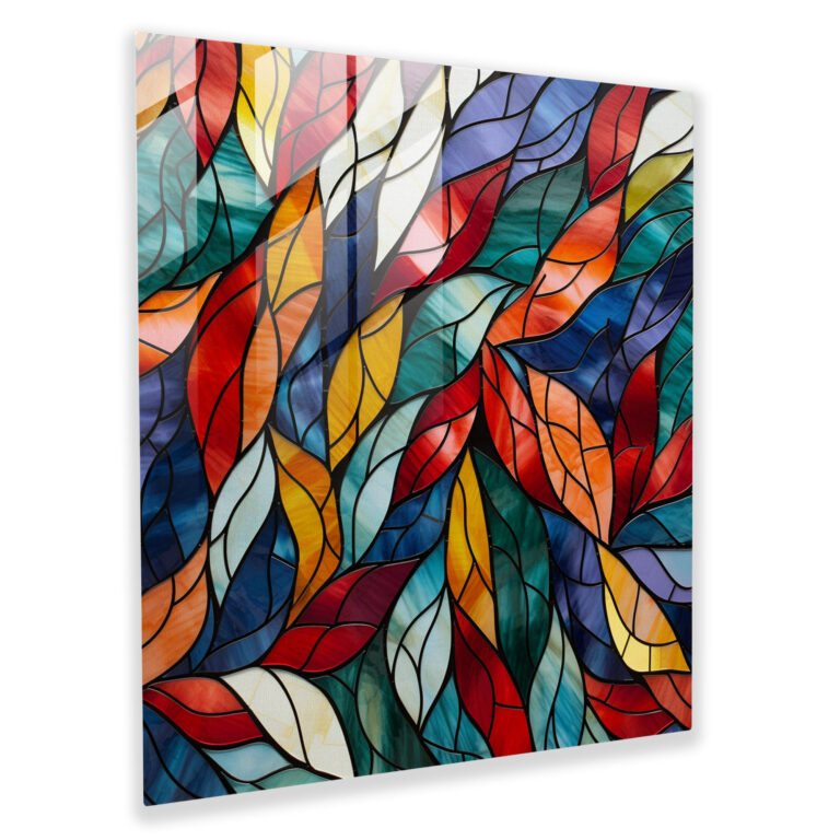 Bold Leaves Glass Wall Art - Leaves, Modern Art, Geometric Glass Mosaic, Bold Colors