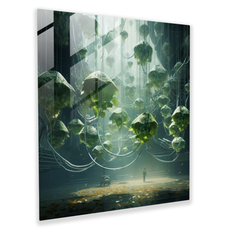 Sci-Fi Leaves Glass Print - Leaves, Home Decoration, Leaves, Futuristic Digital Art