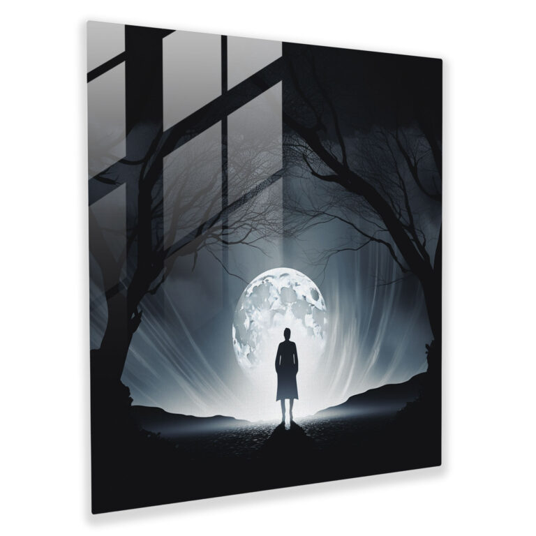 Midnight Silhouette Glass Print - Midnight, Full Moon, Glass Art, Home Decoration