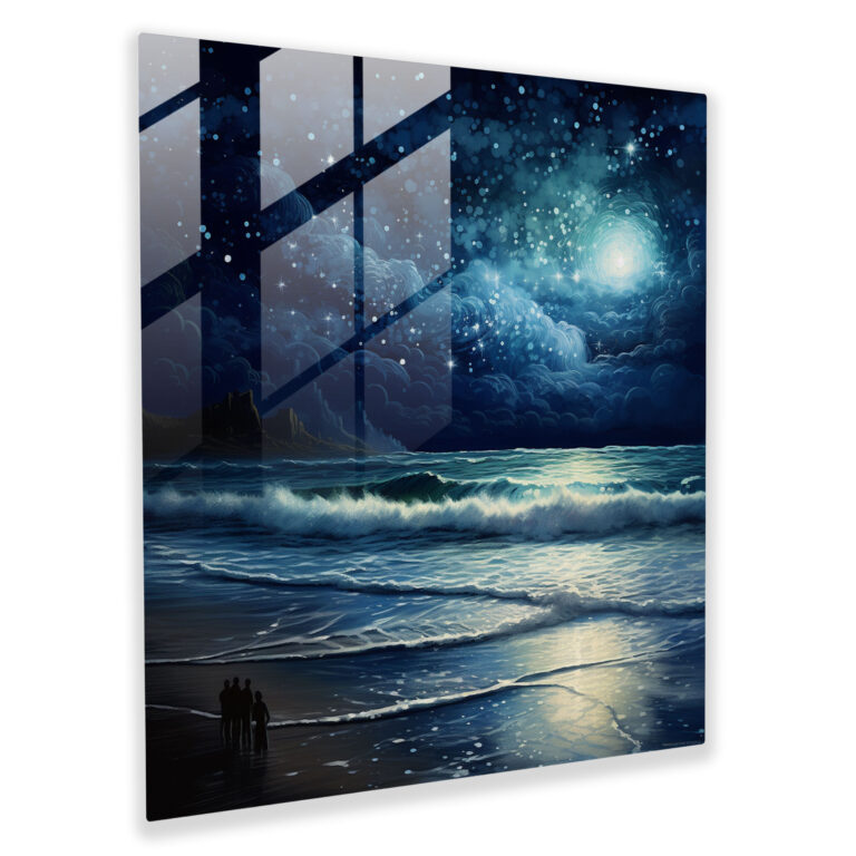 Midnight Beach Glass Print - Midnight, Modern Art, Beach Scene, Home Decoration