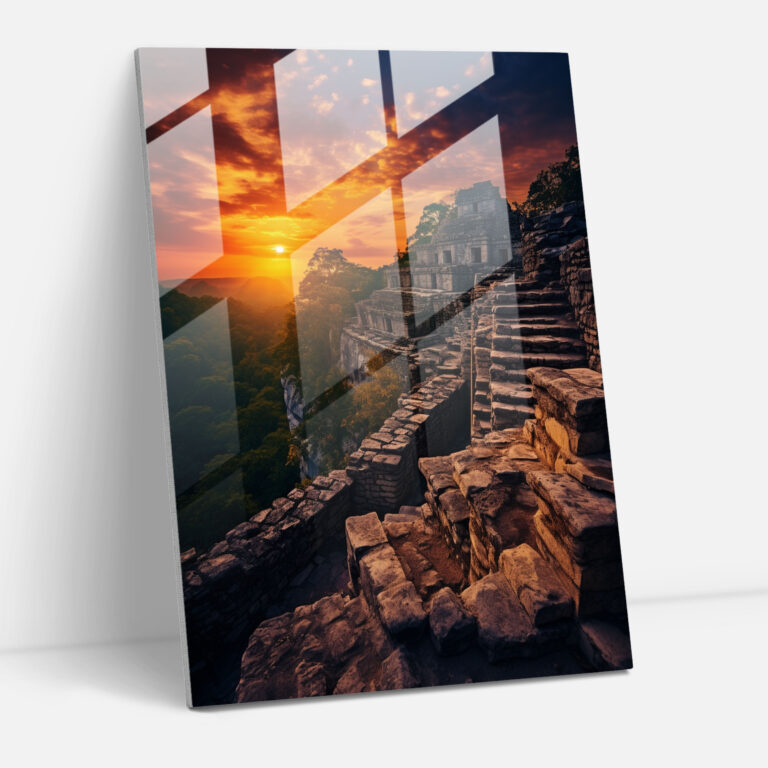 Mayan Sunset Glass Print - Mayan, Mayan, Wall Decoration, Glass Wall Art