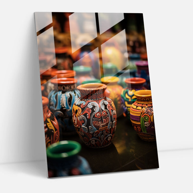 Mayan Pottery Glass Art - Mayan, Glass Wall Art, Wall Decoration, Modern Art