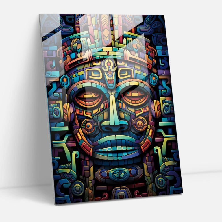 Modern Mayan Warrior Glass Print - Mayan, Captivating Artwork, Contemporary Design, Mayan Home Decoration