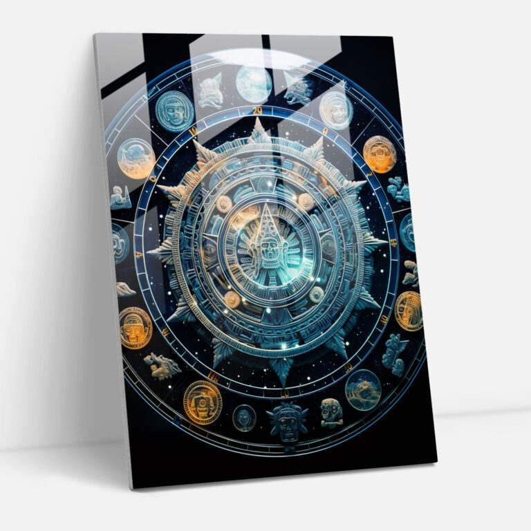 Mayan Celestial Glass Wall Art - Mayan, Mystical Decor, Mayan Home Decoration, Mayan Glass Wall Art