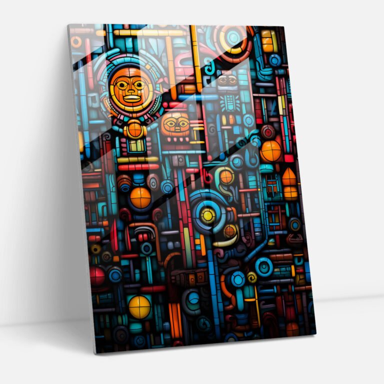 Vibrant Mayan Mosaic Glass Print - Mayan, Modern Decor, Vibrant Colors, Glass Art