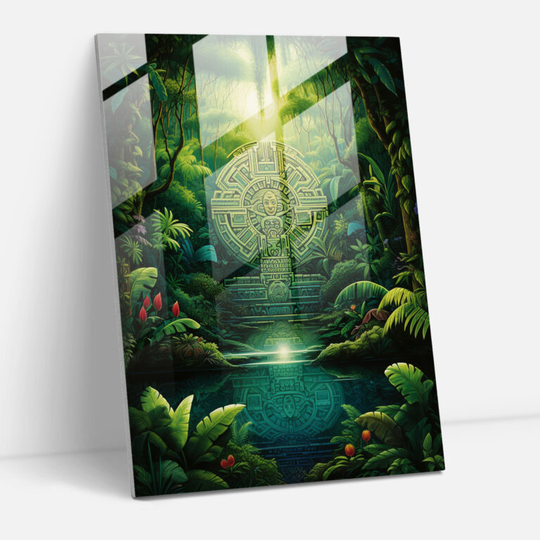 Mayan Sacred Rainforest Glass Wall Art - Mayan, Mayan Glass Wall Art, Mayan Home Decoration, Mayan Spiritual Symbols