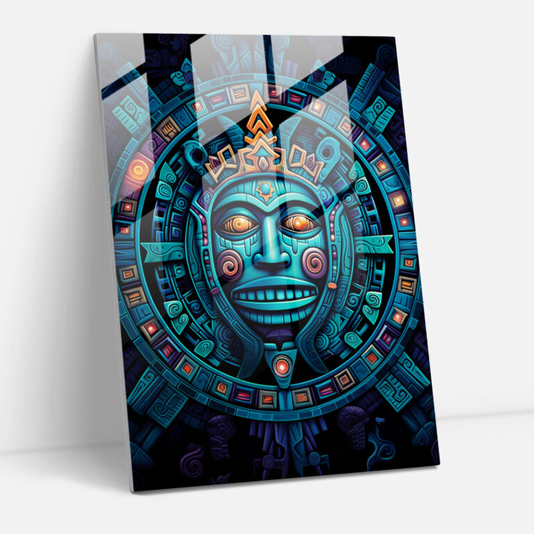 Modern Mayan Fusion Glass Print - Mayan, Unique Decor, Modern Artistic Style, Balance Of Heritage And Modernity