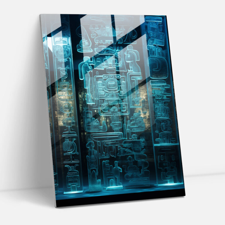 Mayan Glass Print: Hieroglyphs In Modern Art - Mayan, Home Decoration, Wall Decoration, Glass Art