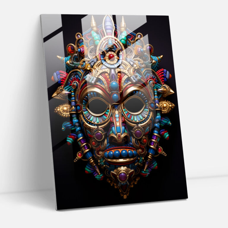 Mayan Glass Wall Art: Mystical Gemstone Mask - Mayan, Mayan Mask, Glass Art, Glass Print