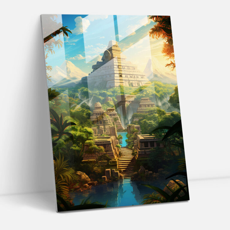 Mayan Glass Print: Contemporary Cityscape - Mayan, Glass Print, Home Decoration, Wall Decoration