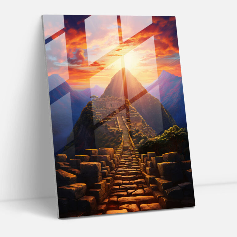 Inca Civilization Glass Wall Art - Vibrant Temple At Sunset Home Decoration - Mayan, Glass Wall Art, Home Decoration, Glass Art