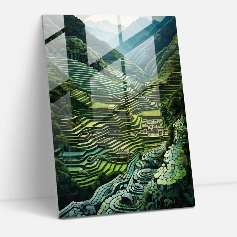 Inca Civilization Glass Print - Contemporary Terraced Fields Wall Decoration - Mayan, Inca Civilization, Modern Art, Glass Print