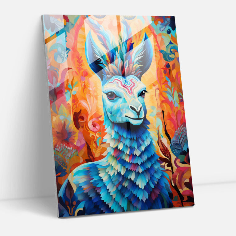 Inca Civilization Glass Wall Art - Whimsical Llama In Decorative Patterns Home Decoration - Mayan, Modern Art, Home Decoration, Glass Wall Art