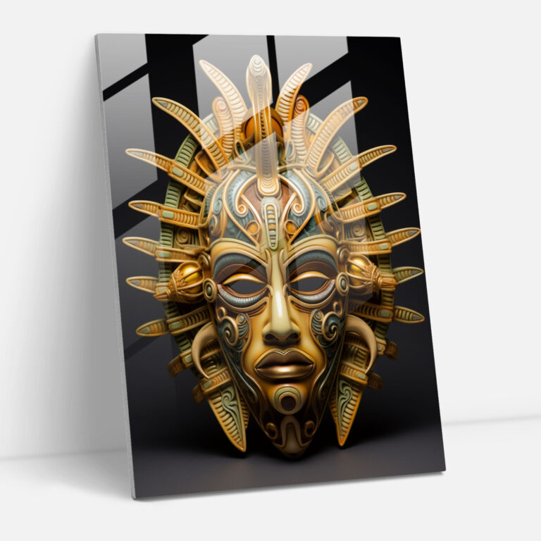 Inca Gold Mask Glass Print - Mayan, Inca Gold Mask, Opulence, Glass Wall Art