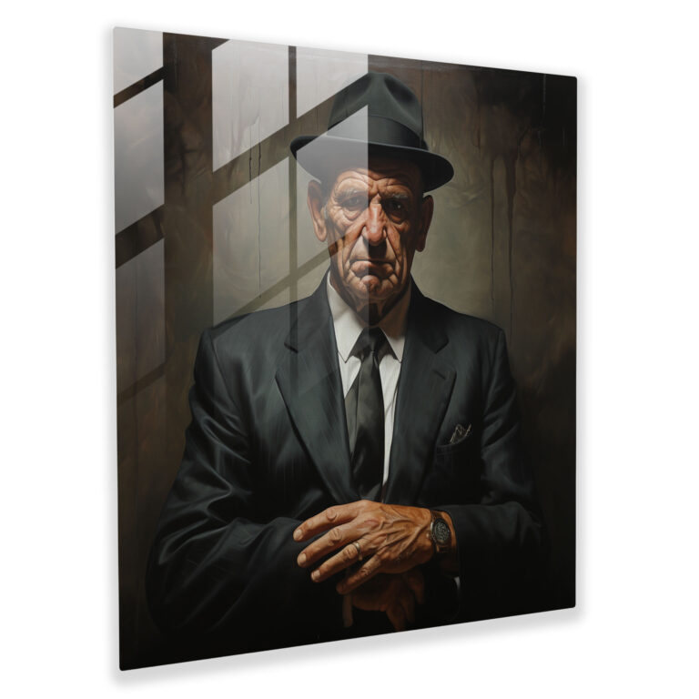 Unyielding Gaze - Realistic Mafia Enforcer Glass Print