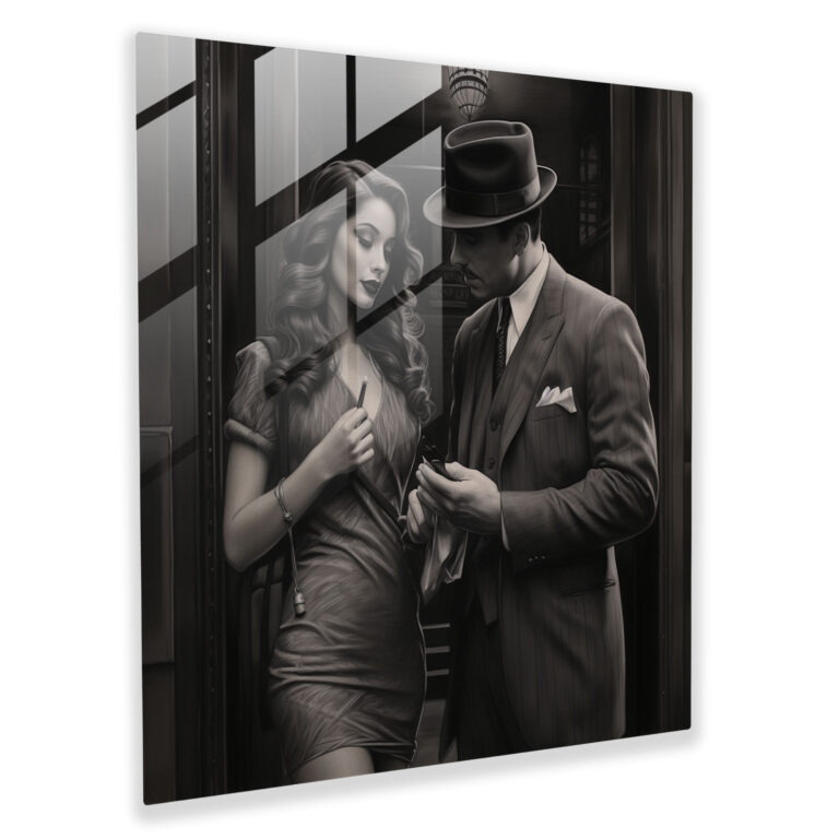 Majestic Realistic Glass Print of Woman Passing Secret Message to Mafia Member