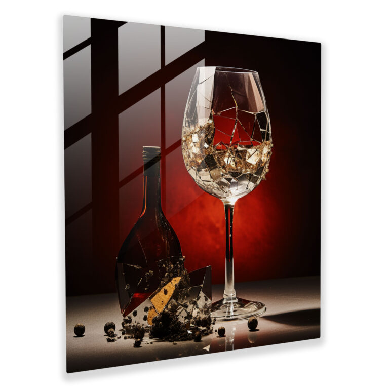 Evocative Abstract Glass Print of Bullet-Riddled Wine Glass Symbolizing Mafia's Influence