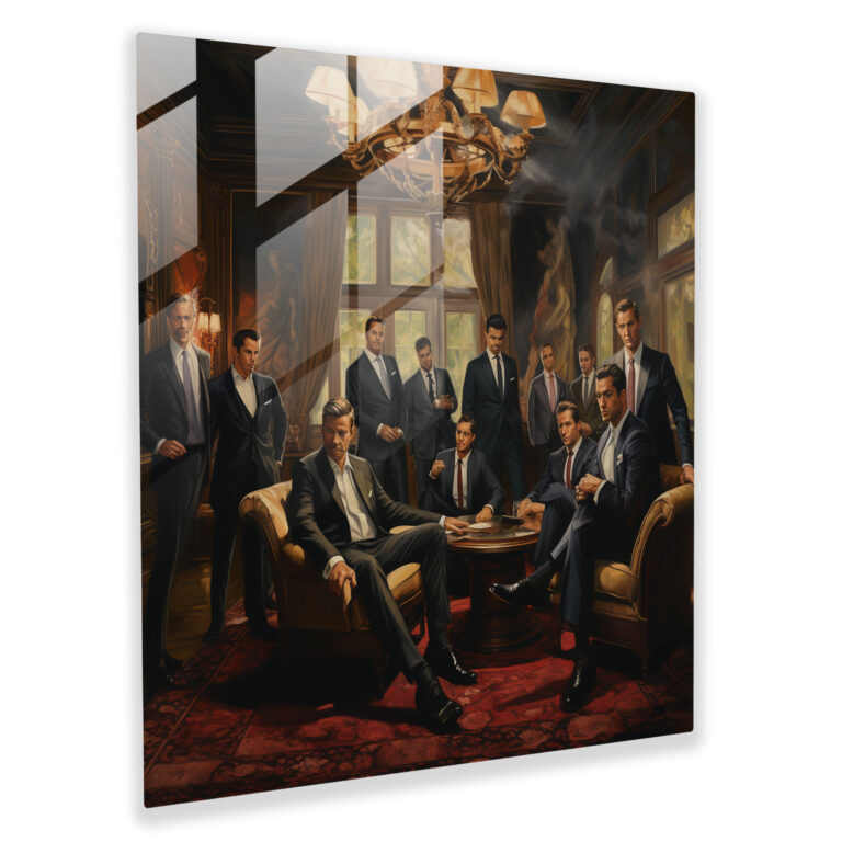 Transcendent Impressions Glass Print - Elite Mob Gathering in Opulent Surroundings - Glass Wall Art