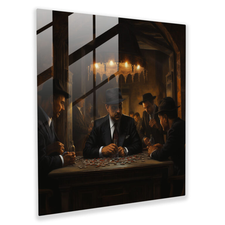 Evocative Glass Print of Mafia Boss in Italian Restaurant