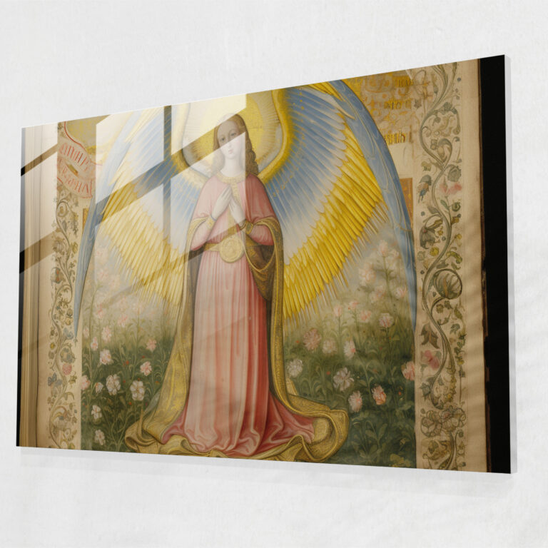 Medieval Angel Glass Print - Medieval, Modern Art, Medieval Manuscript Illumination, Ethereal Light