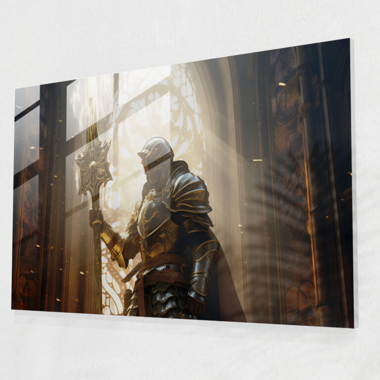 Medieval Knight Glass Print - Medieval, Home Decoration, Modern Art, Wall Decoration