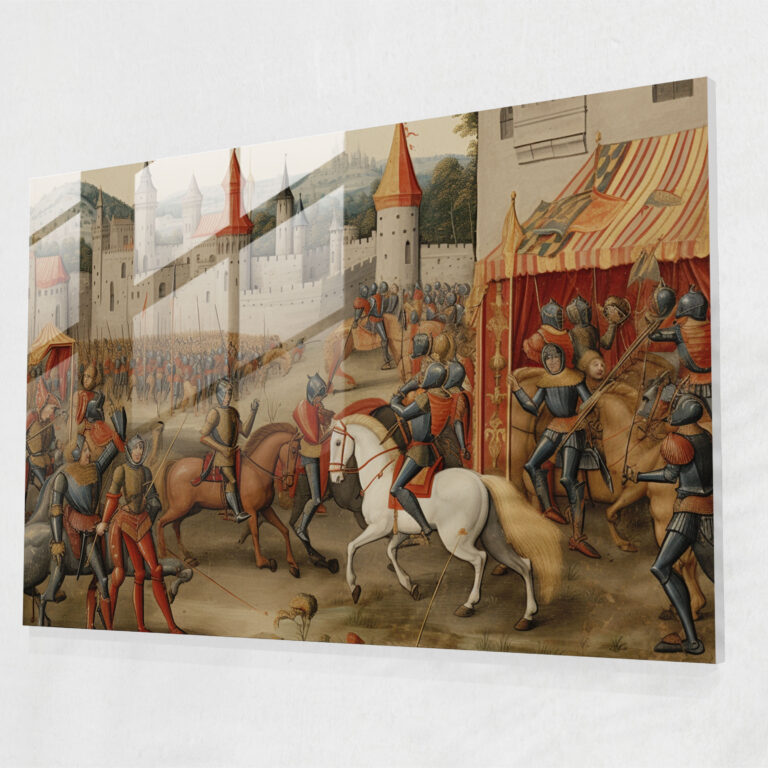 Medieval Glass Print - Jousting Tournament - Medieval, Knight On Horseback, Chivalry, Glass Wall Art